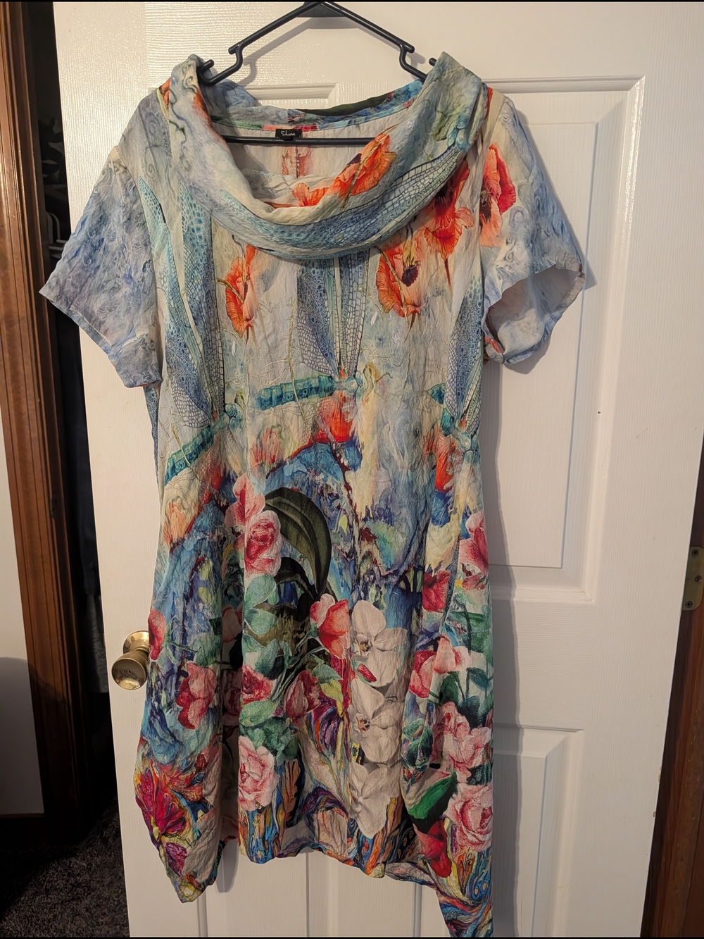 Shana Floral Dragonfly Cowl Neck Dress - Size XL